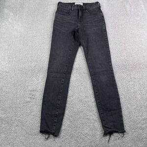 Everlane Jeans Womens 25 Tall Black Mid Rise Skinny Stretch Denim Fray Cuffs